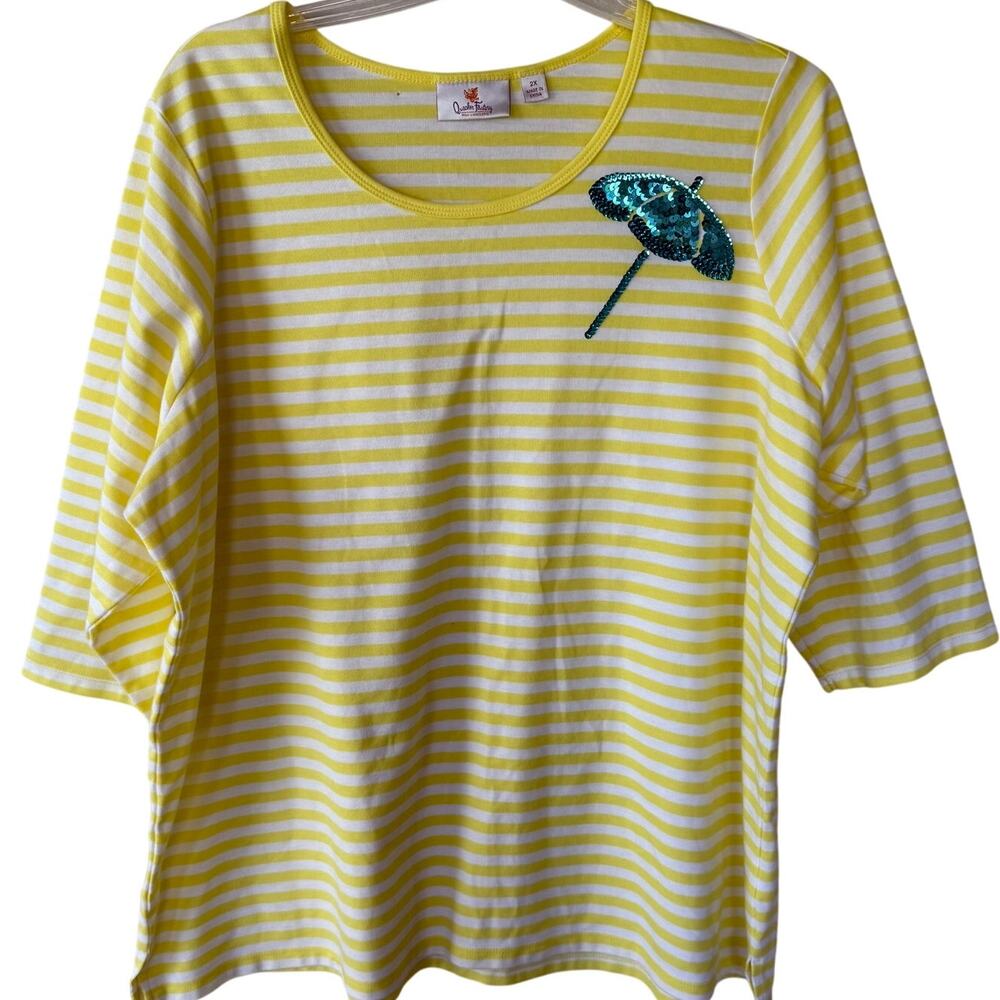 Quacker Factory Yellow White Pullover size 2xļ